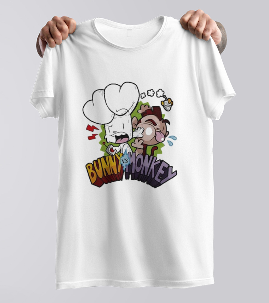 Bunny Vs Monkey Comic Showdown With Boxing Glove And Cartoon Expressions T-Shirt