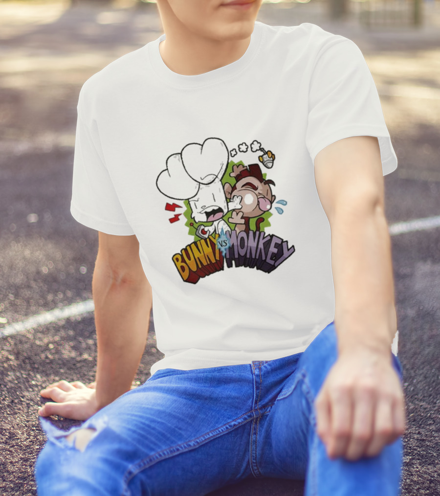 Bunny Vs Monkey Comic Showdown With Boxing Glove And Cartoon Expressions T-Shirt