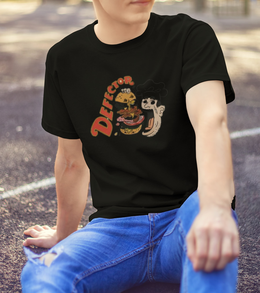 Defector Chefector Big Burger Graphic With Chef And Layered Burger T-Shirt