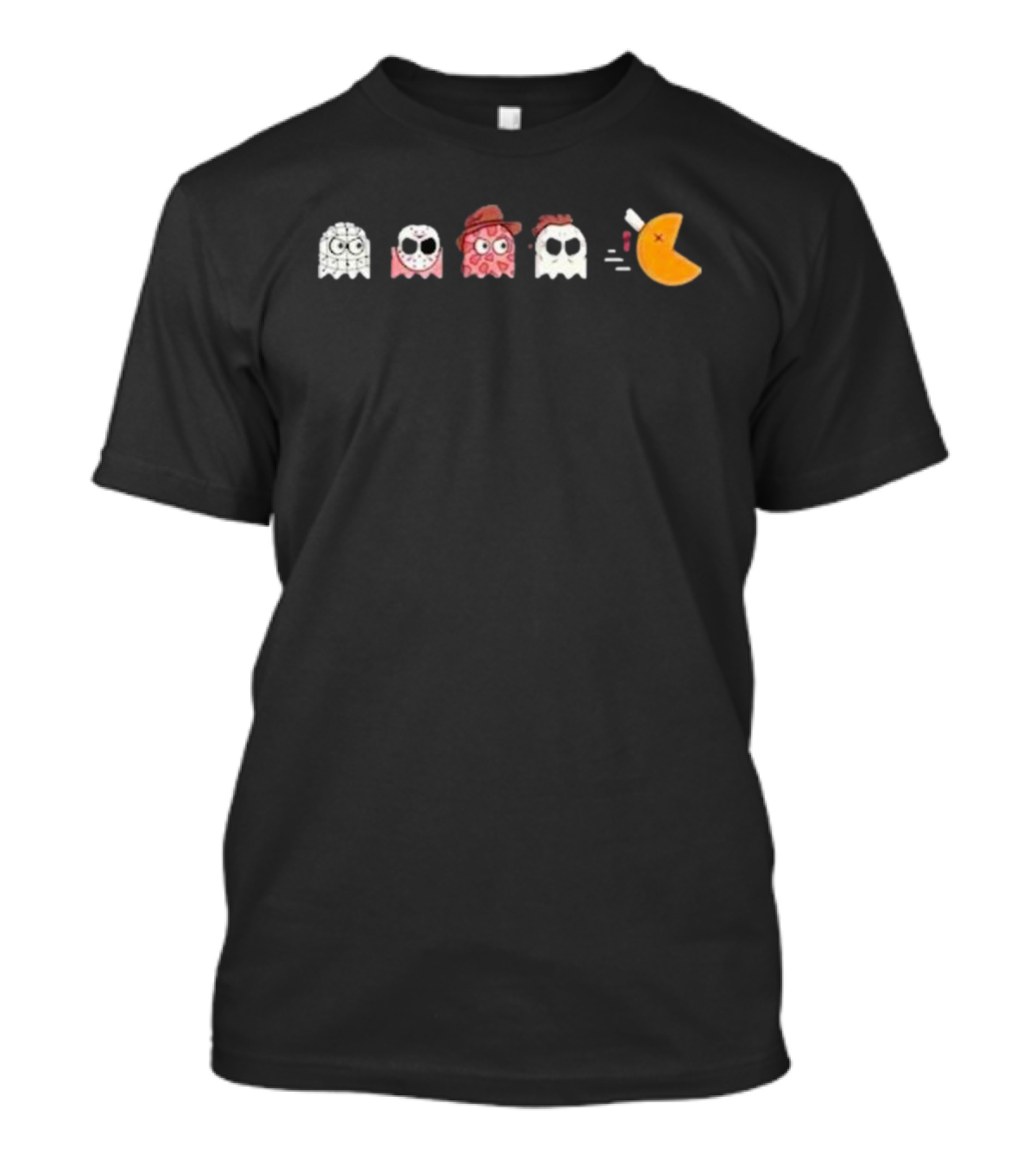 Horror Movie Characters Head Pinhead Voorhees Krueger Myers Funny Halloween Pac-Man Parody Ghosts T-Shirt