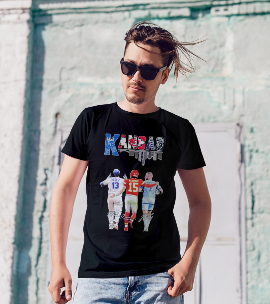Kansas City Royals Perez Chiefs Mahomes Sporting Russell Skyline T-Shirt