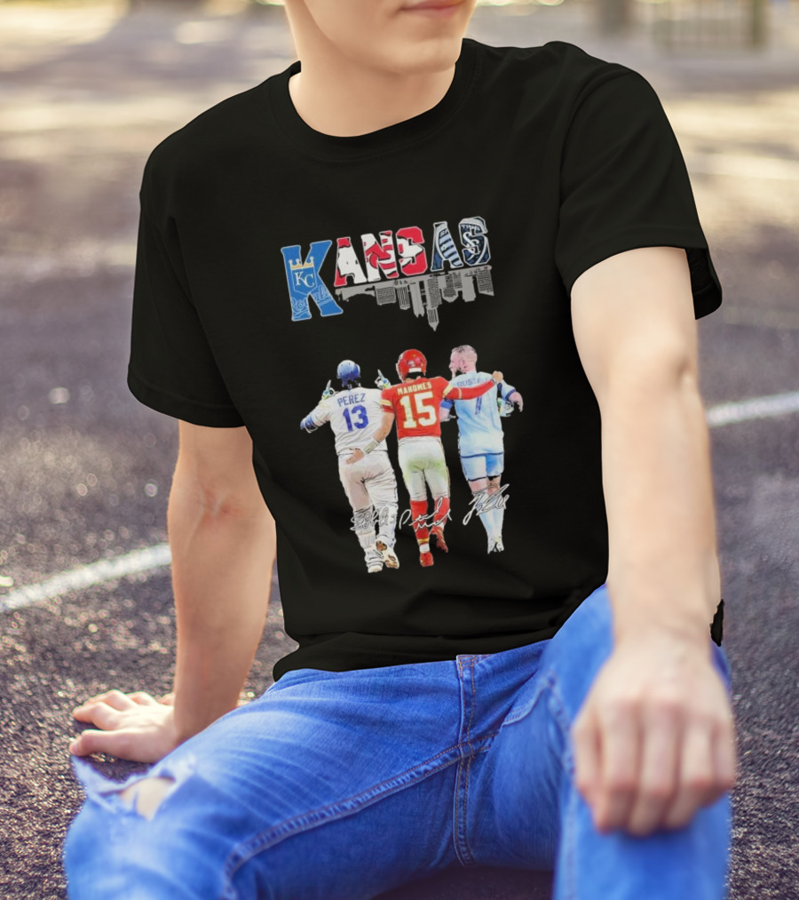 Kansas City Royals Perez Chiefs Mahomes Sporting Russell Skyline T-Shirt