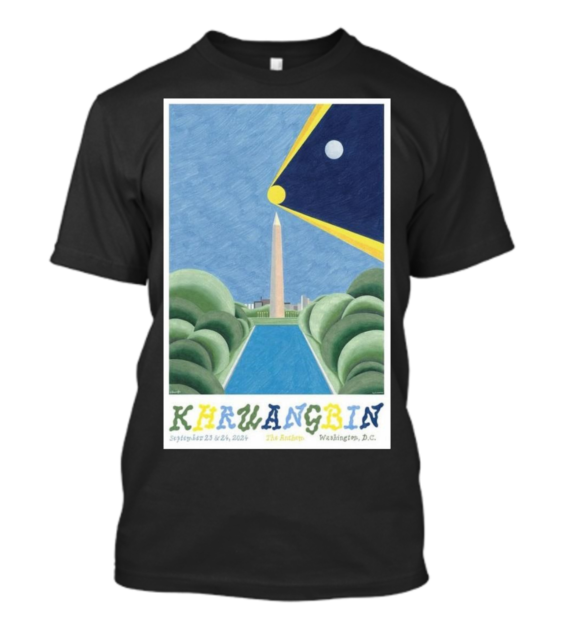 Khruangbin September 23-24 2024 The Anthem Washington DC Concert Poster Art Obelisk Moon Night Scene T-Shirt