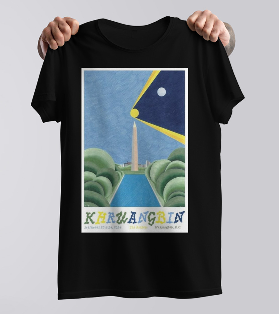 Khruangbin September 23-24 2024 The Anthem Washington DC Concert Poster Art Obelisk Moon Night Scene T-Shirt