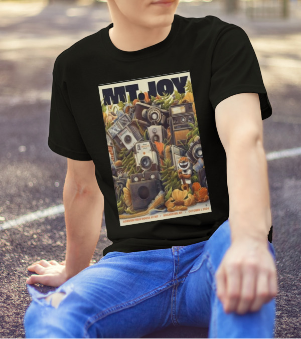 MT JOY October 1 2024 Event Rochester NY Gordon Field House Poster With Vintage Cameras And Flowers T-Shirt