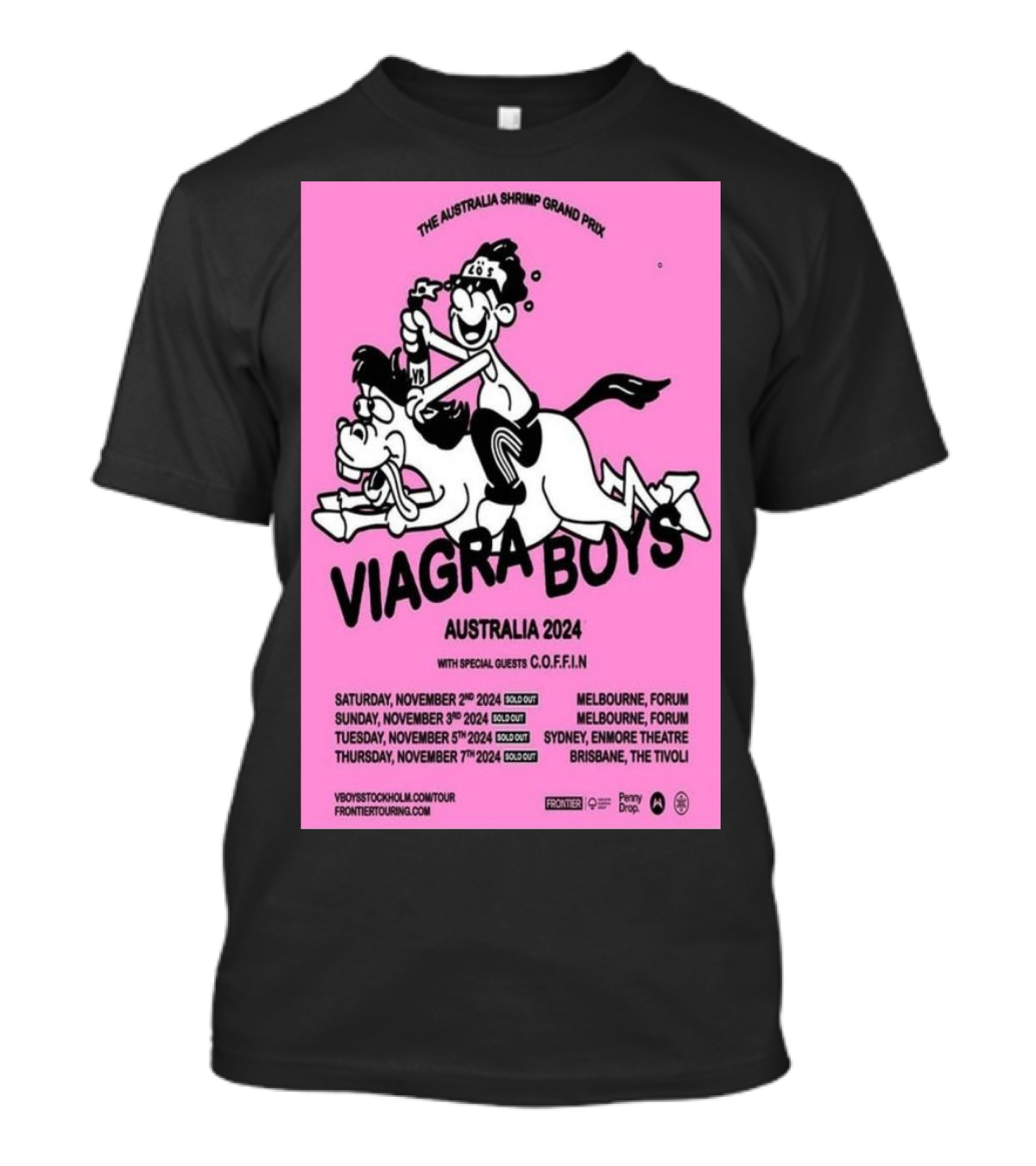 Viagra Boys Australia 2024 The Australia Shrimp Grand Prix Tour Dates With C.O.F.F.I.N T-Shirt