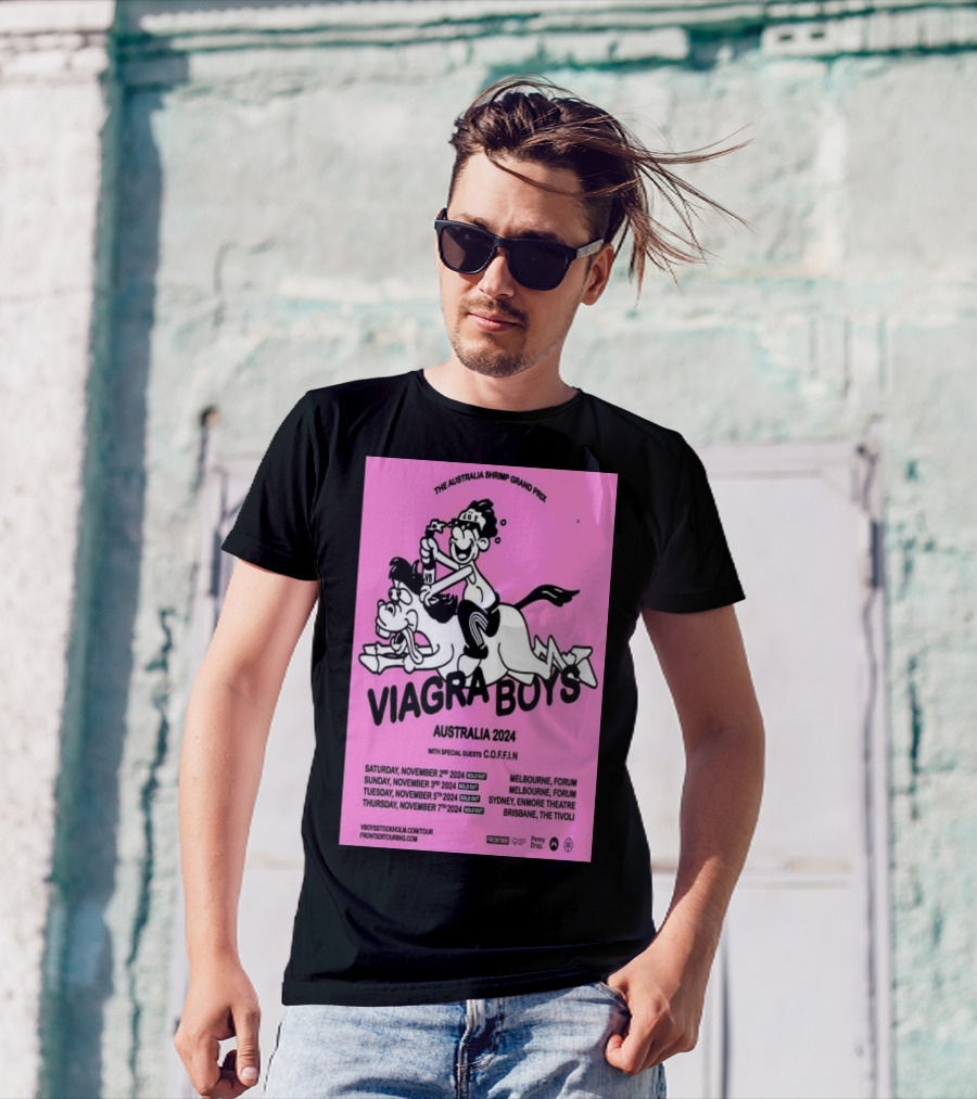 Viagra Boys Australia 2024 The Australia Shrimp Grand Prix Tour Dates With C.O.F.F.I.N T-Shirt