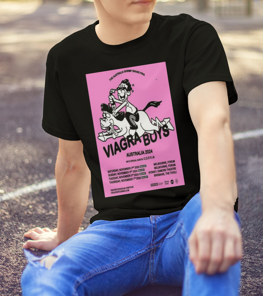 Viagra Boys Australia 2024 The Australia Shrimp Grand Prix Tour Dates With C.O.F.F.I.N T-Shirt