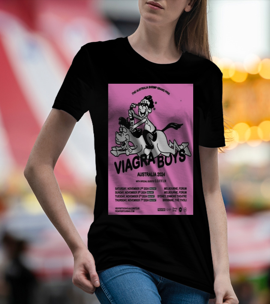 Viagra Boys Australia 2024 The Australia Shrimp Grand Prix Tour Dates With C.O.F.F.I.N T-Shirt