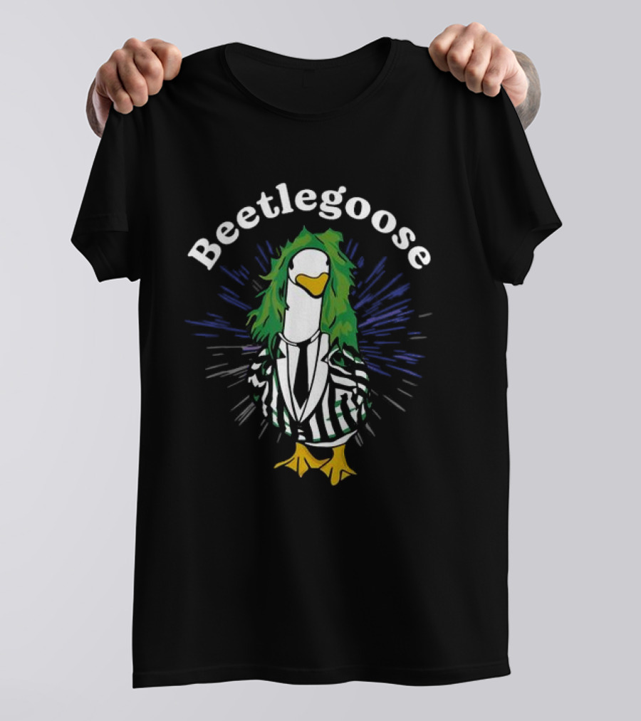 Beetlegoose Silly Goose Spooky Striped Suit Green Haired Goose T-Shirt