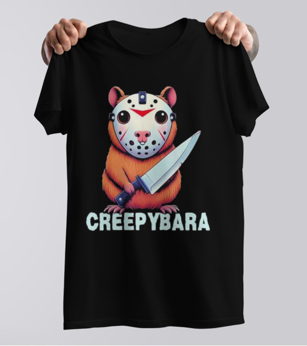 Creepybara Capybara Horror Jason Mask Funny Halloween Scary T-Shirt
