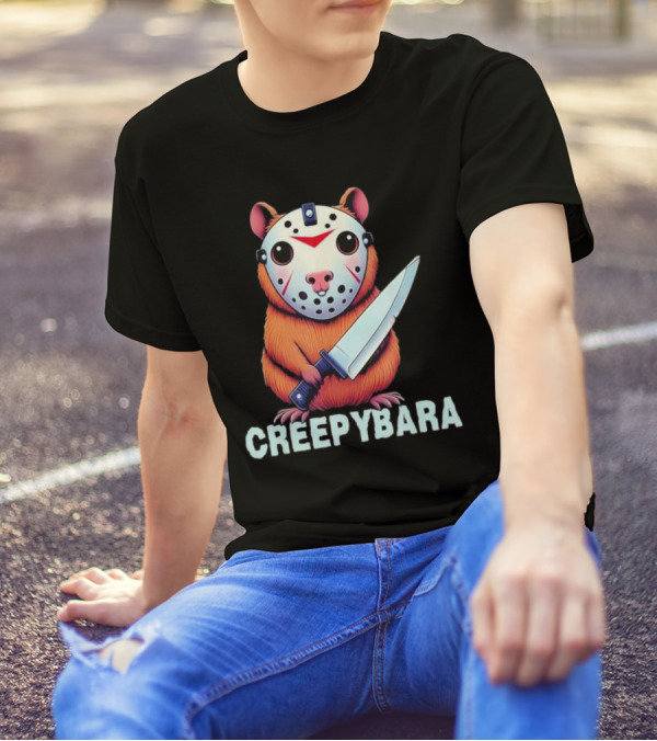 Creepybara Capybara Horror Jason Mask Funny Halloween Scary T-Shirt