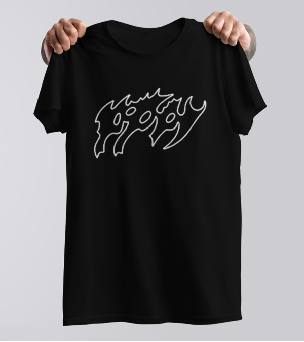 Poppy Negative Spaces White Flame Outlines Black T-Shirt