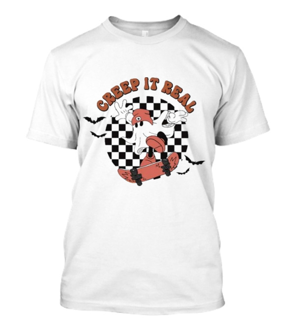 Creep It Real Retro Skateboarding Ghost Halloween Bats T-Shirt
