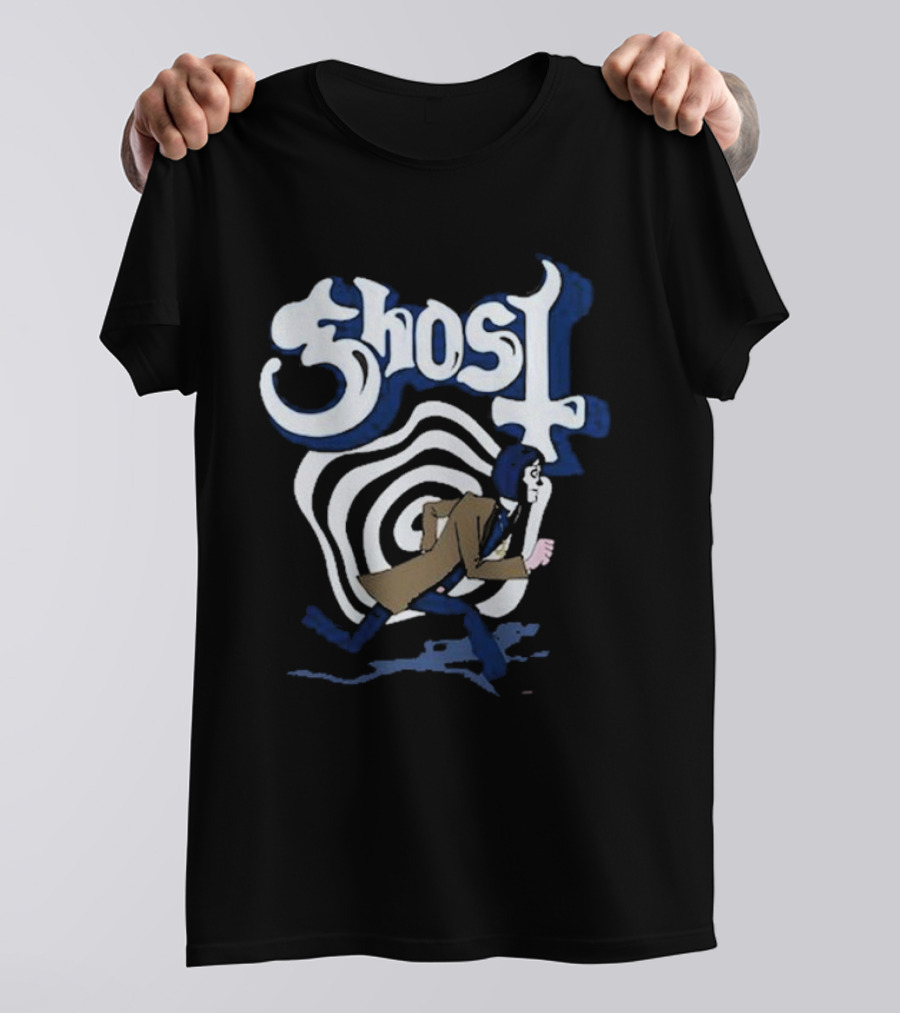 Ghost Retro Run 2024 Vintage Style Psychedelic Art With Spiraling Background T-Shirt