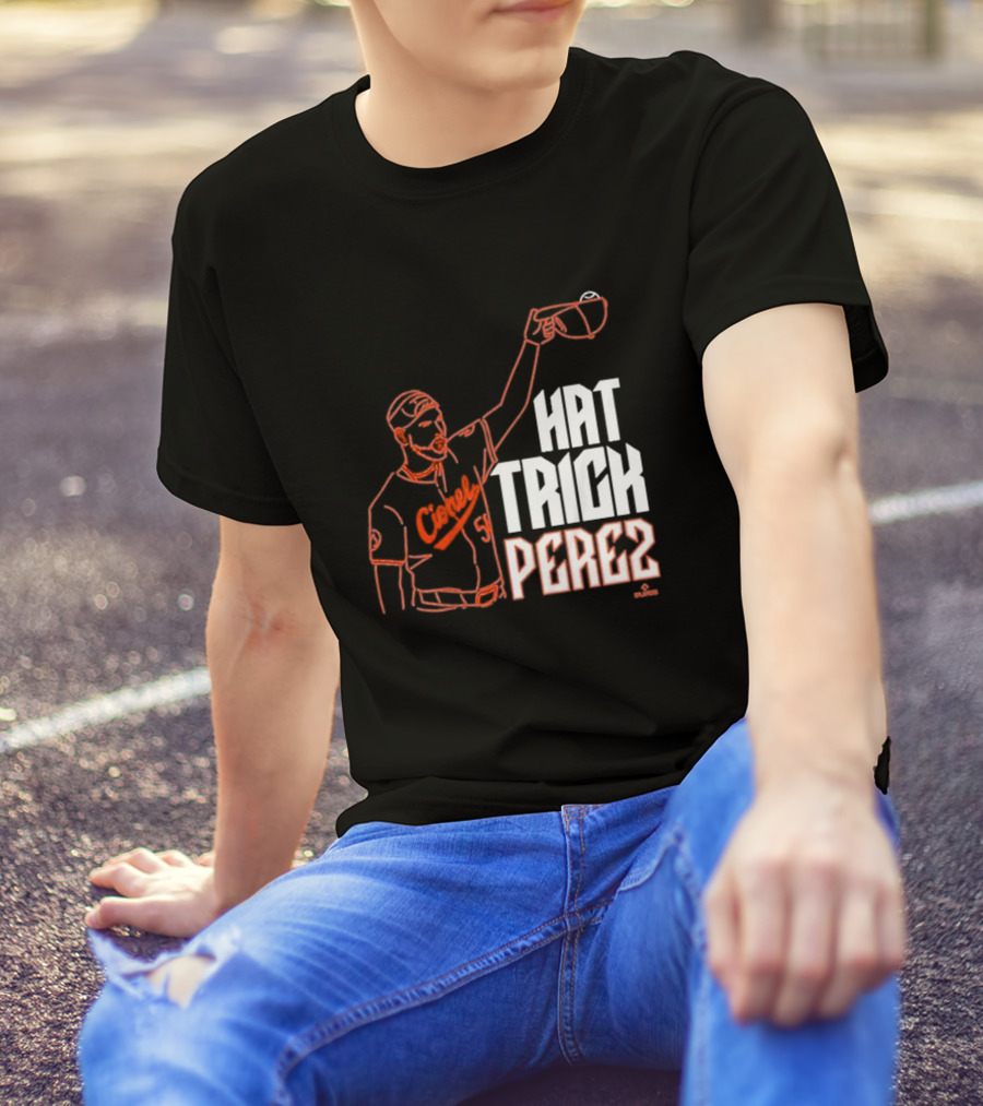 Cionel Perez Celebratory Hat Trick Moment With Orioles Iconography T-Shirt