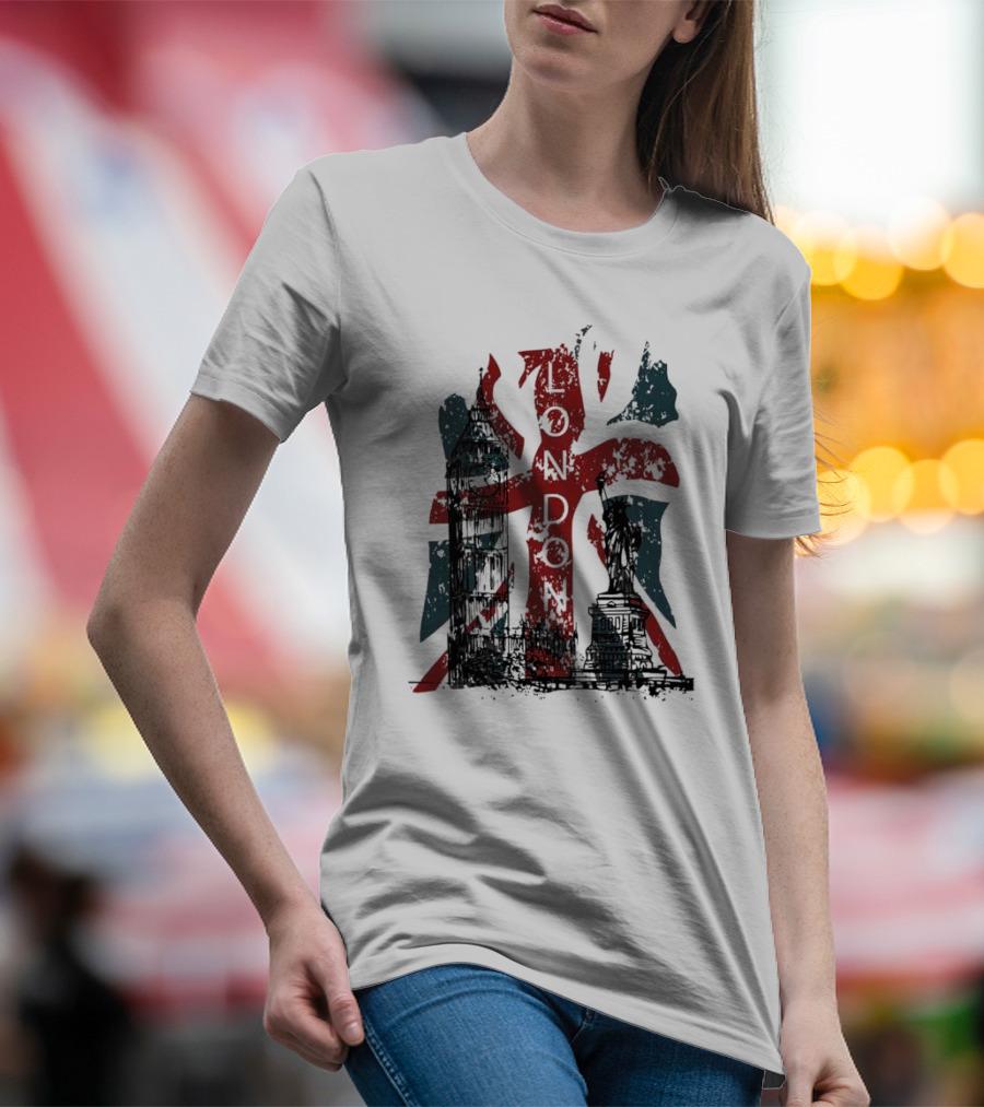 Retro London England Flag Big Ben Statue Liberty T-Shirt