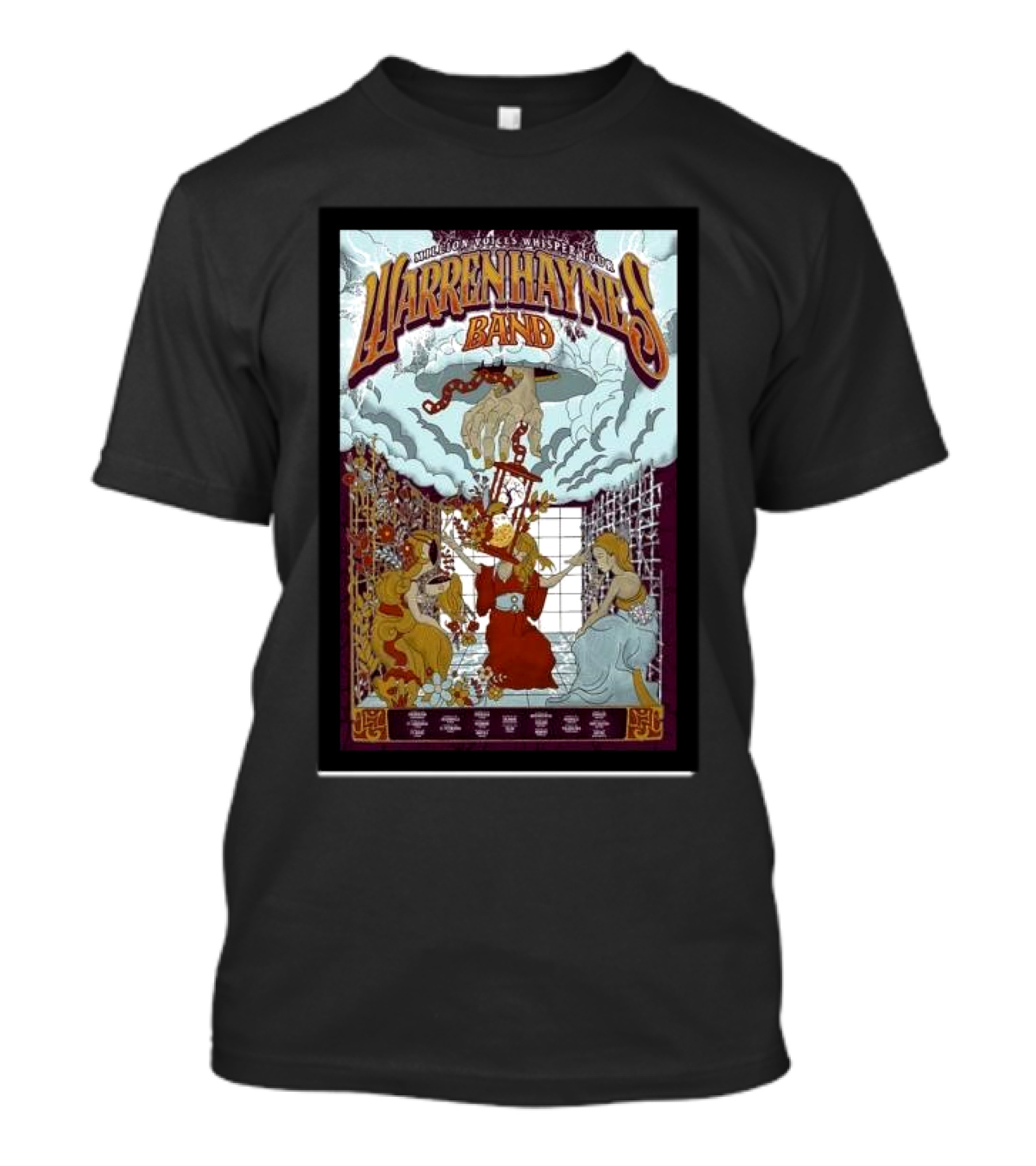 Warren Haynes Band Million Voices Whisper 2024 Tour Artwork With Musicians And Fantasy Elements T-Shirt