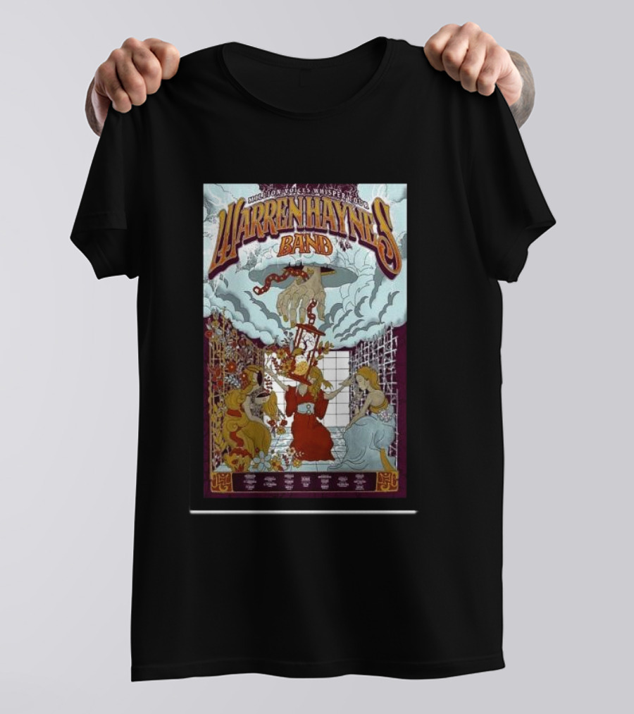Warren Haynes Band Million Voices Whisper 2024 Tour Artwork With Musicians And Fantasy Elements T-Shirt