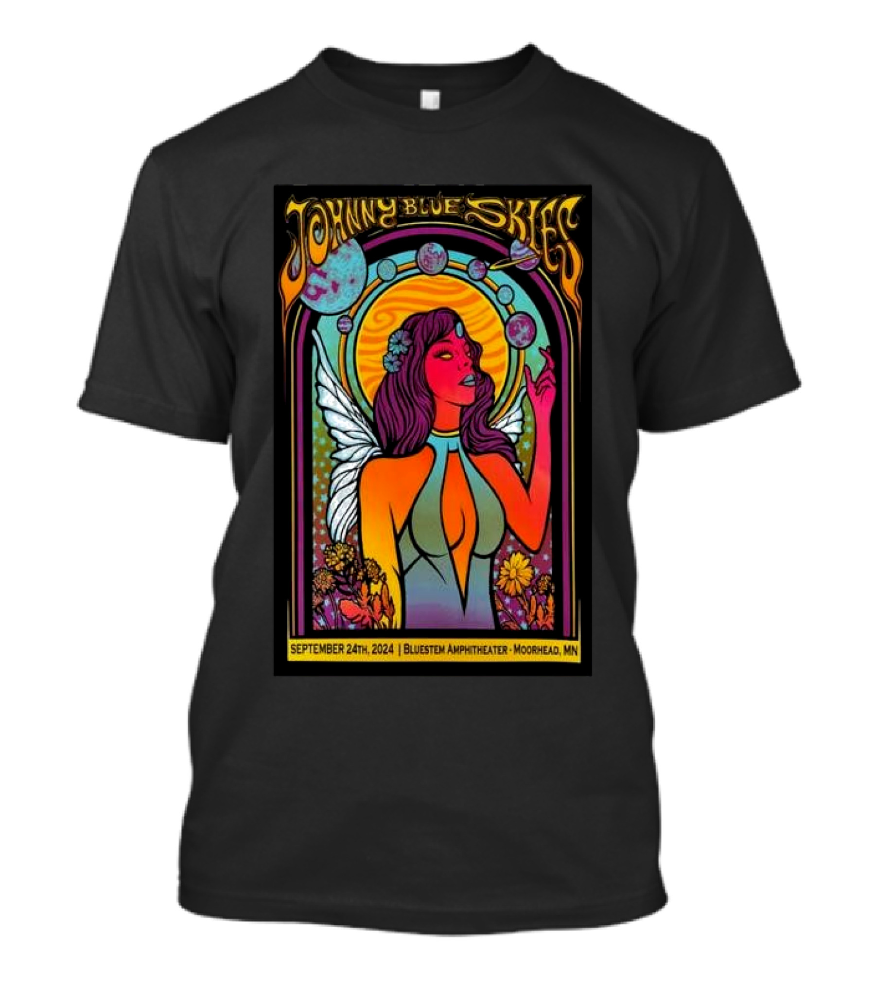 Johnny Blue Skies September 24th 2024 Bluestem Amphitheater Moorhead MN Psychedelic Angel T-Shirt