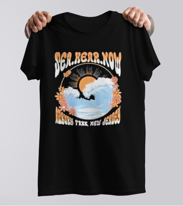 Sea Hear Now Asbury Park New Jersey Perfect Curl Fish And Anchor T-Shirt