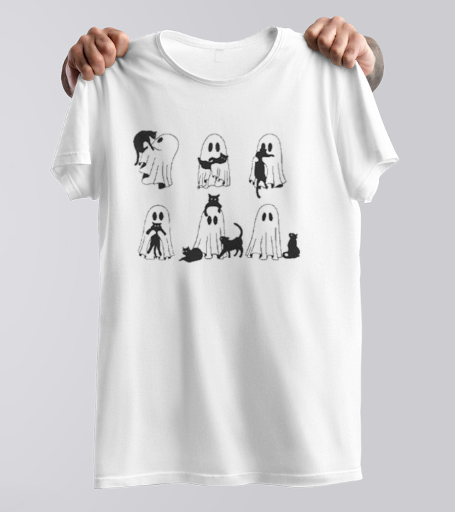Ghost Black Cat Halloween Ghosts And Cats T-Shirt