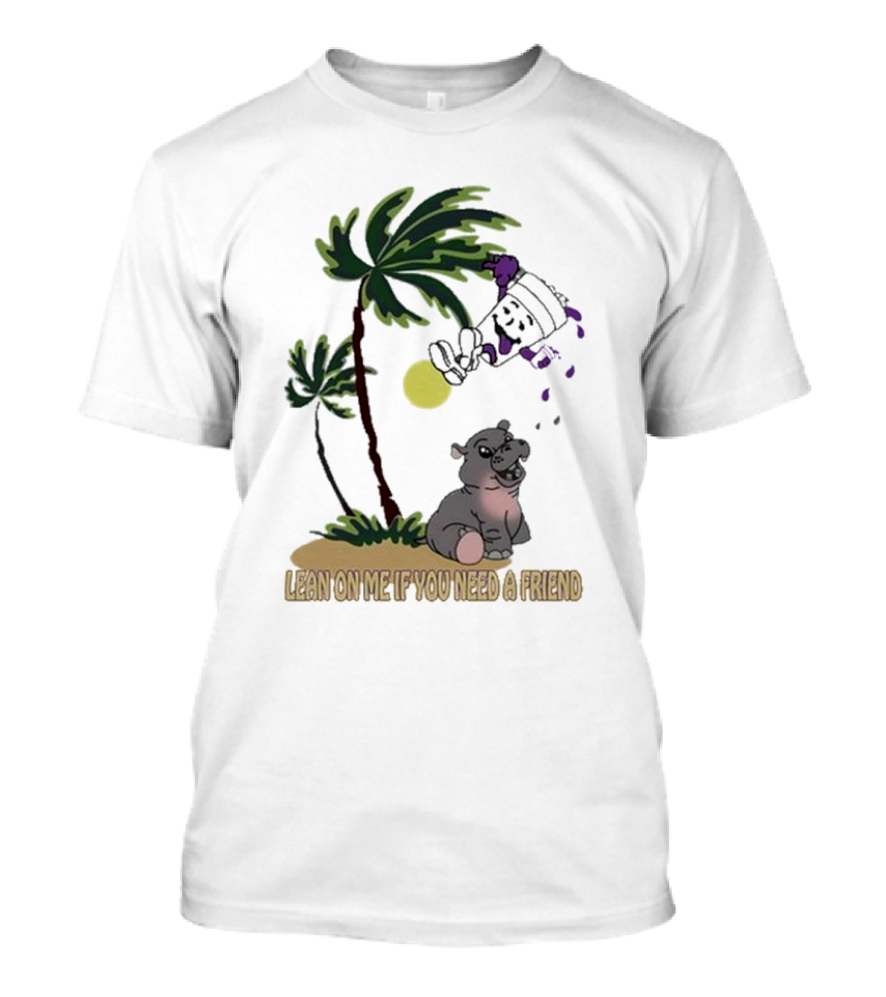 Lean On Me If You Need A Friend Moo Deng Cup With Palm Tree And Hippo Scene T-Shirt