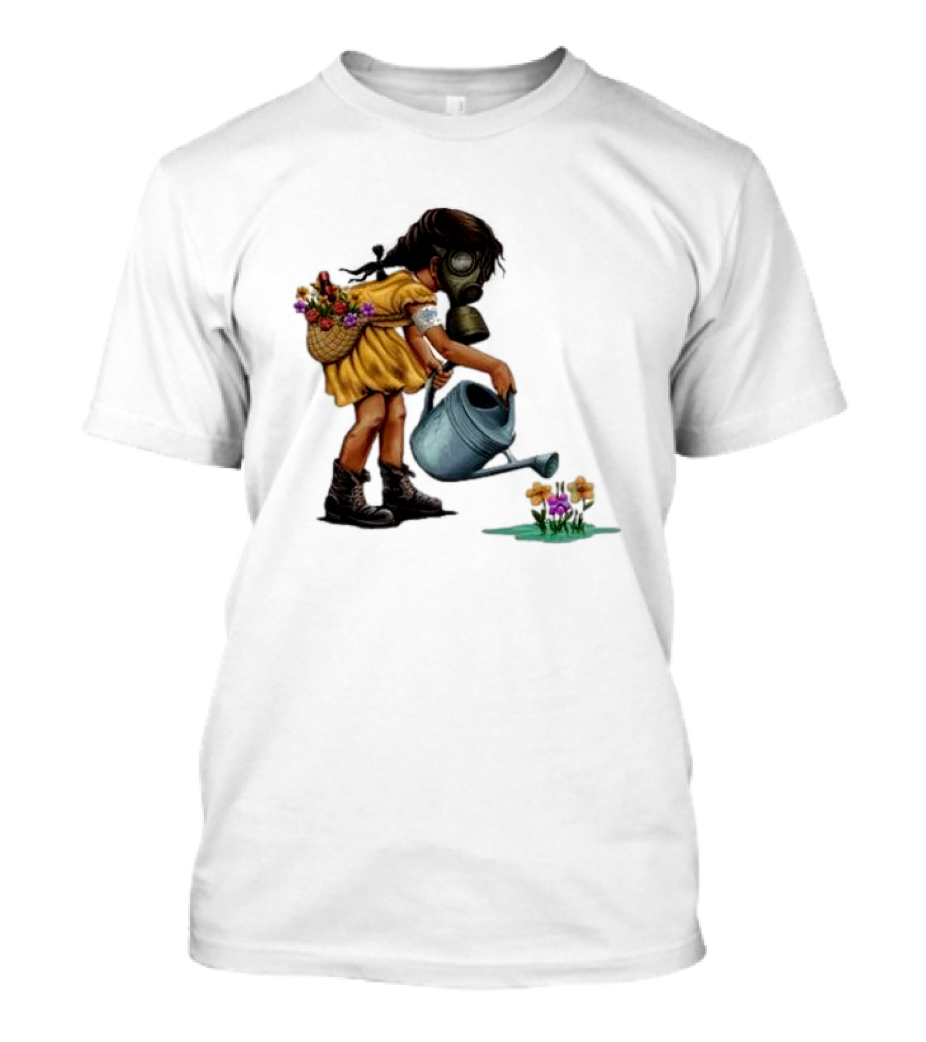 Stick To Your Guns Keep Planting Flowers Girl With Gas Mask Watering Flowers T-Shirt
