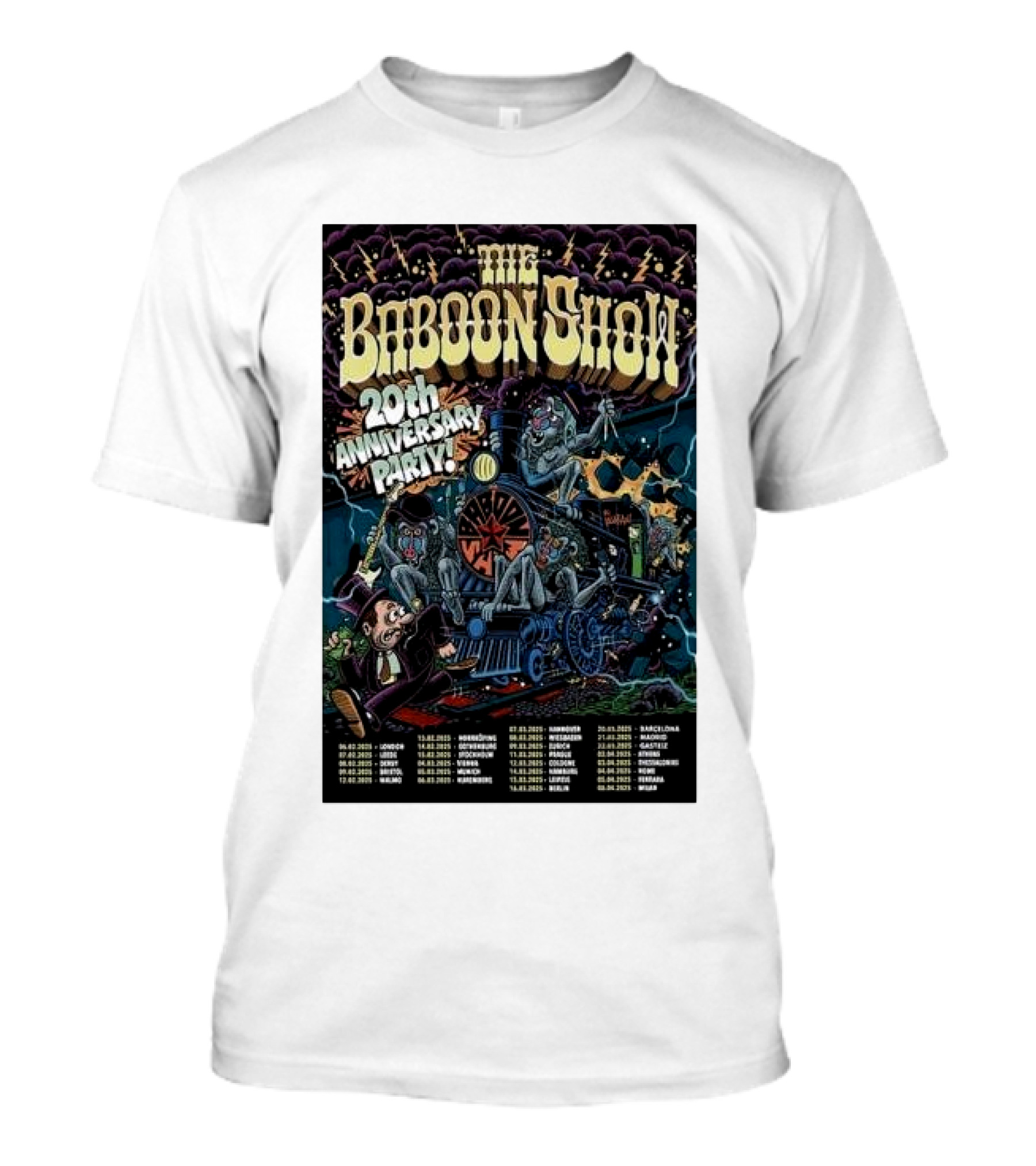 The Baboon Show 20th Anniversary Party Concert Tour Dates 2025 With Train And Stars T-Shirt