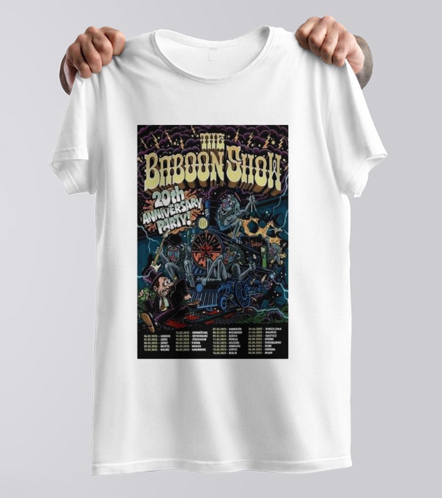 The Baboon Show 20th Anniversary Party Concert Tour Dates 2025 With Train And Stars T-Shirt