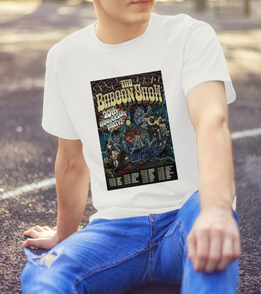 The Baboon Show 20th Anniversary Party Concert Tour Dates 2025 With Train And Stars T-Shirt