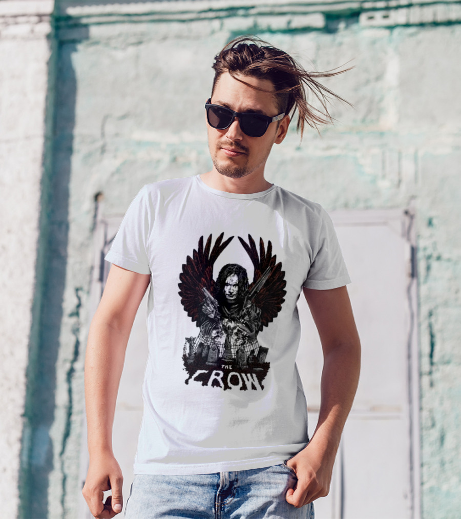The Crow Winged Figure With Cemetery Background And Gothic Text The Crow T-Shirt