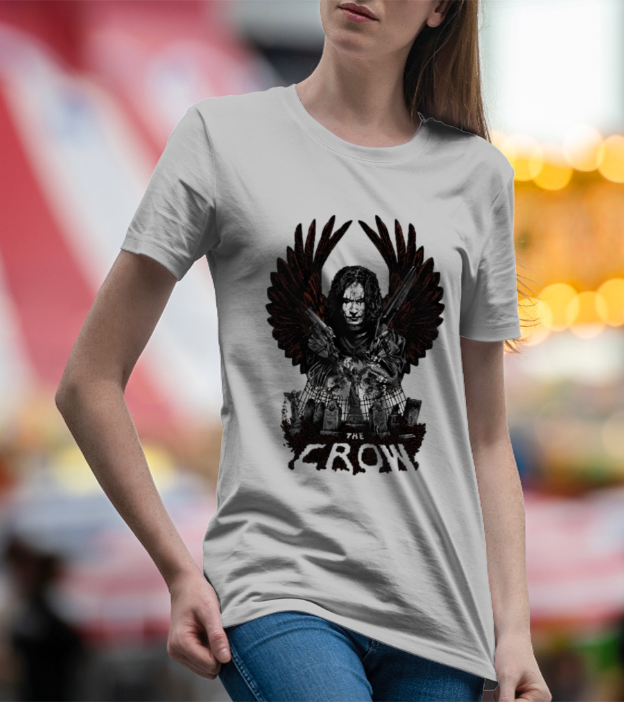 The Crow Winged Figure With Cemetery Background And Gothic Text The Crow T-Shirt