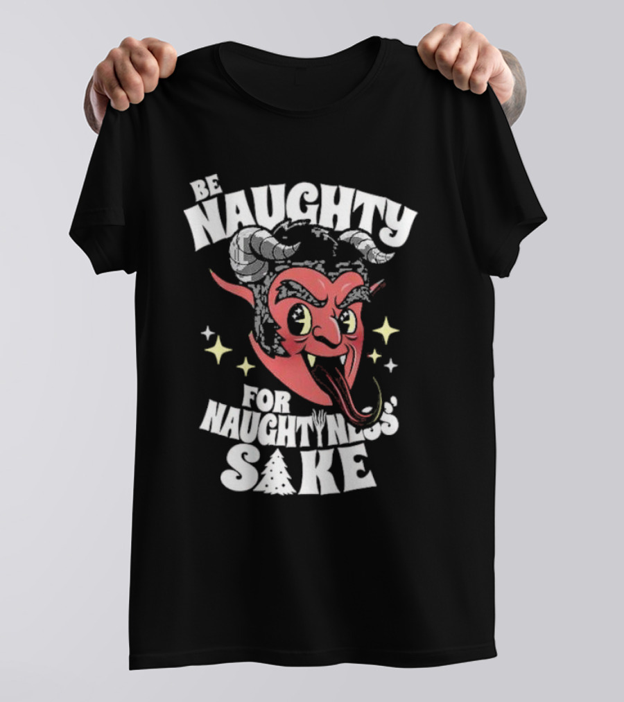 Be Naughty For Naughtiness Sake Cute Vintage Krampus Christmas Meme Devil Horns Red Face T-Shirt