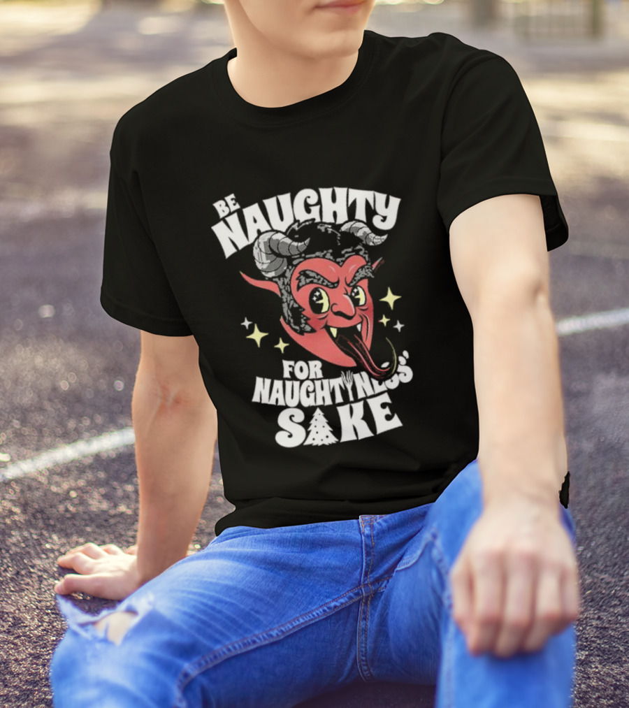 Be Naughty For Naughtiness Sake Cute Vintage Krampus Christmas Meme Devil Horns Red Face T-Shirt