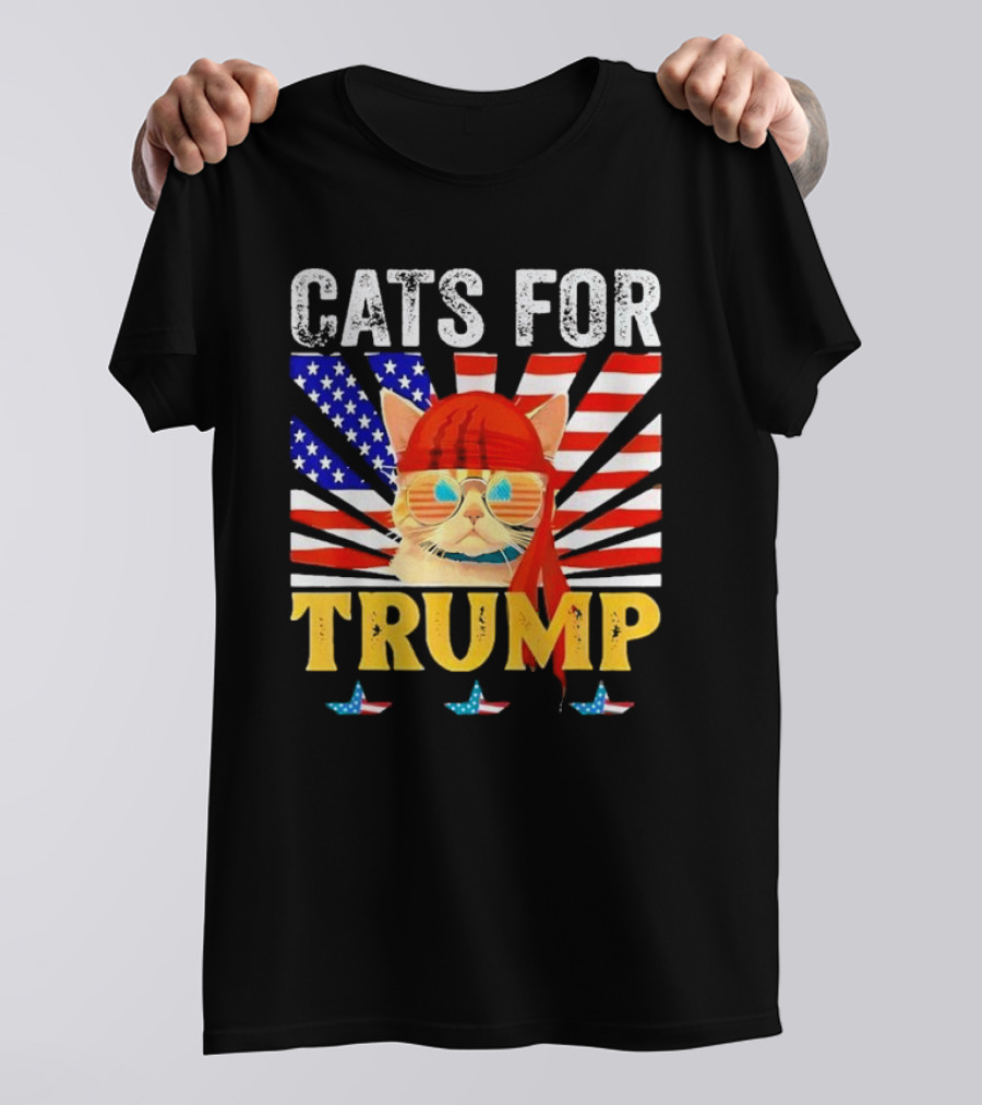 Cats For Trump 2024 Funny American Flag Bandana Sunglasses T-Shirt