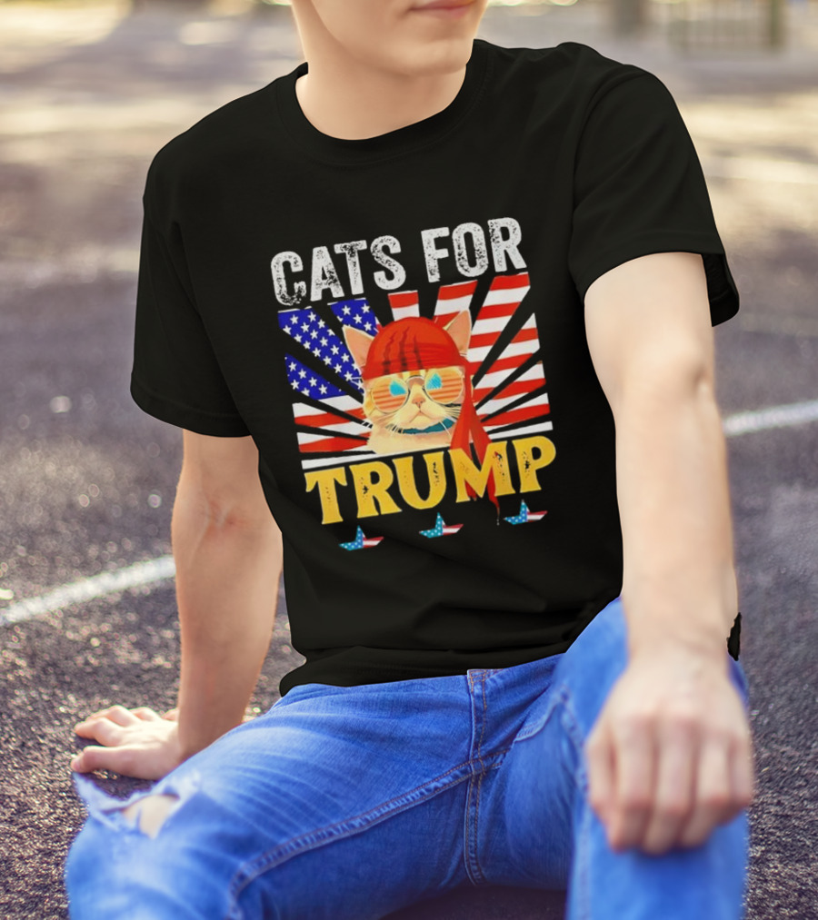 Cats For Trump 2024 Funny American Flag Bandana Sunglasses T-Shirt