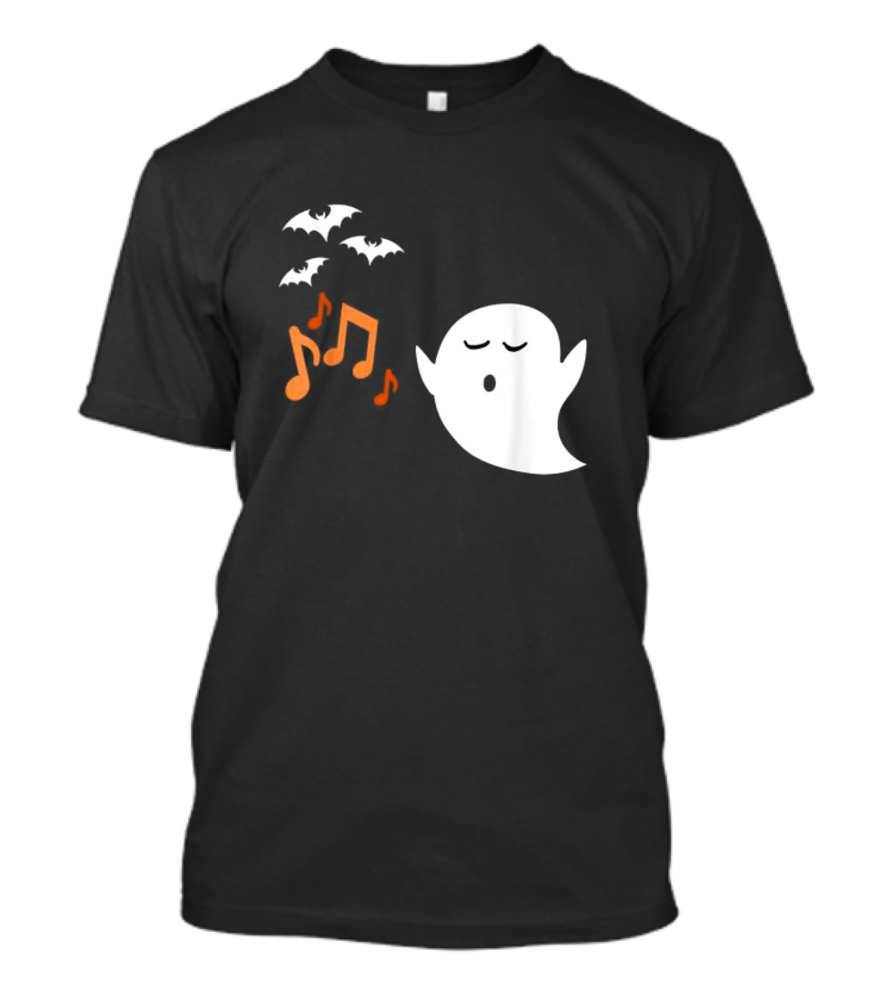 Ghost Singing With Music Notes And Bats Halloween T-Shirt