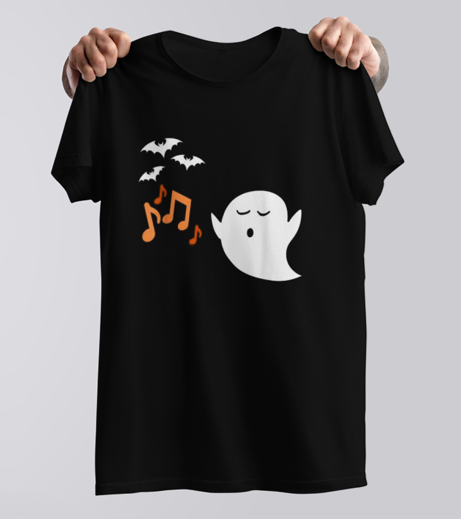 Ghost Singing With Music Notes And Bats Halloween T-Shirt