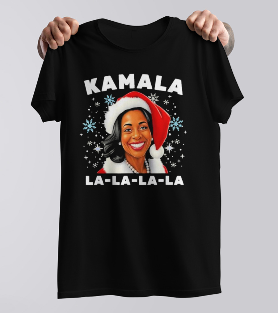 Kamala Harris Christmas La-La-La-La Santa Hat Snowflakes T-Shirt
