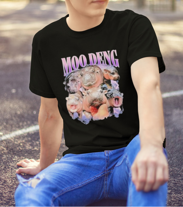 Moo Deng Baby Pygmy Hippo Cute Zoo Family Faces T-Shirt