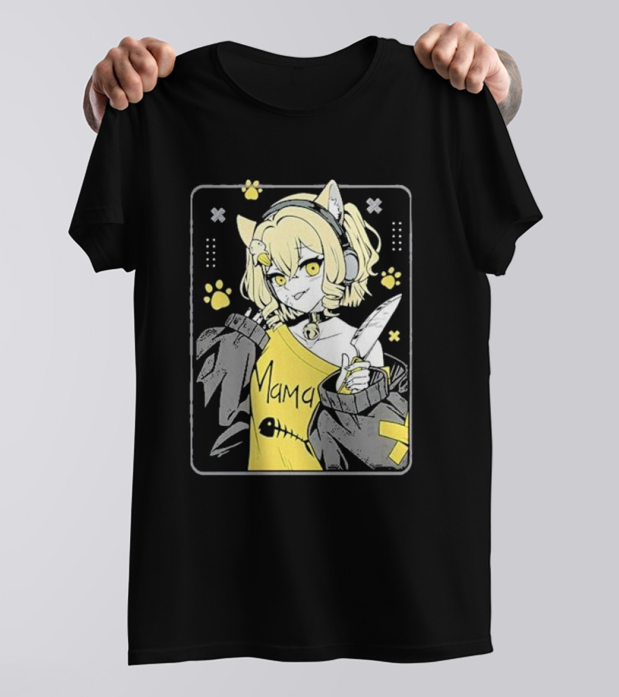 Nyana Banyana Brat Cat Mama Yellow-Eyed Cat Character Paws And Knife T-Shirt