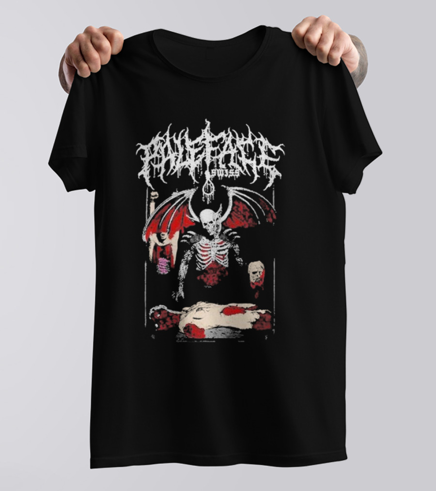 Paleface Swiss Demon Skeleton With Wings And Severed Heads T-Shirt