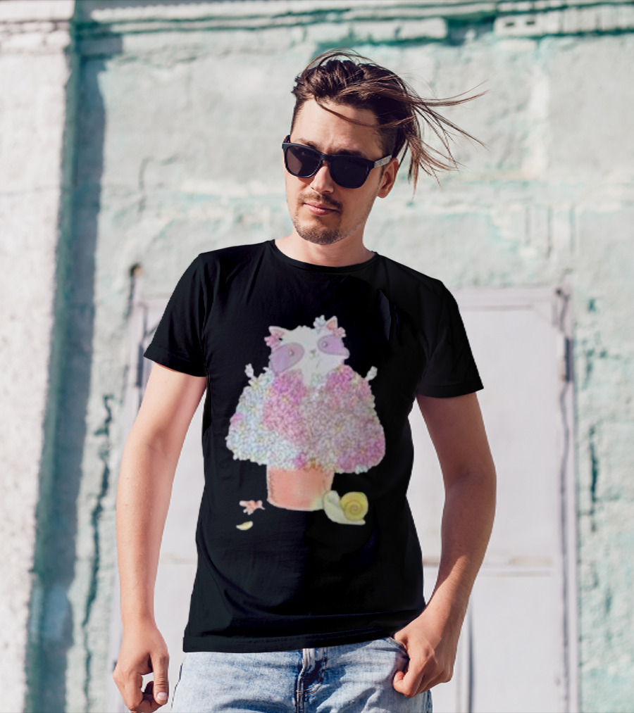 Raccoon With Pastel Flower Bouquet And Snail T-Shirt