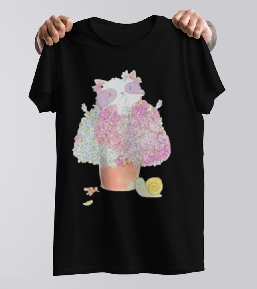 Raccoon With Pastel Flower Bouquet And Snail T-Shirt
