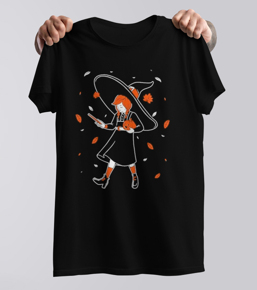 Salt Witch Girl Magic Autumn Leaves Halloween T-Shirt