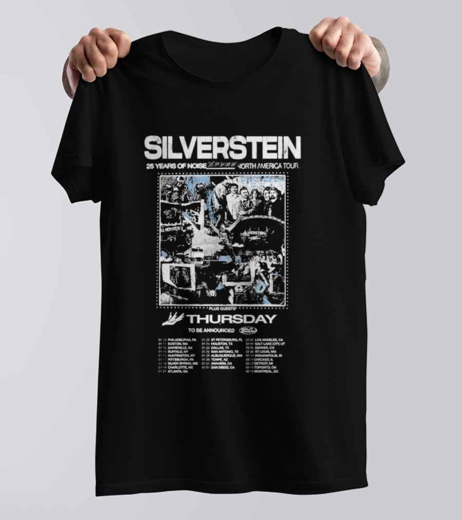 Silverstein 25 Years Of Noise North America Tour 2025 Plus Guests Thursday Tour Dates T-Shirt