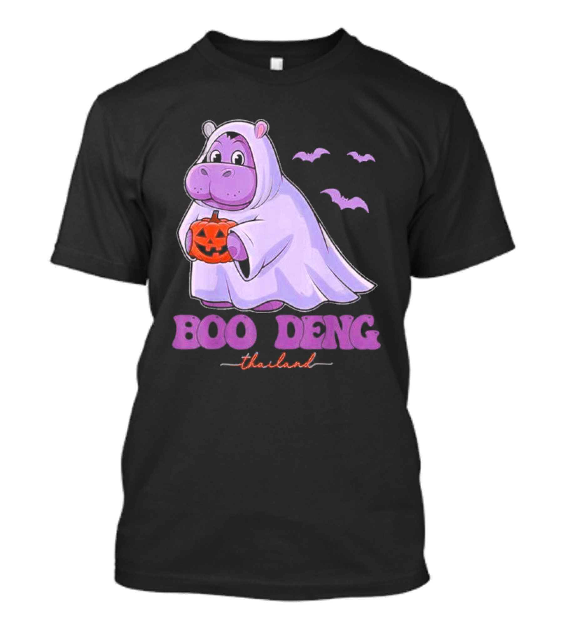 Boo Deng Thailand Halloween Hippo With Pumpkin And Bats T-Shirt