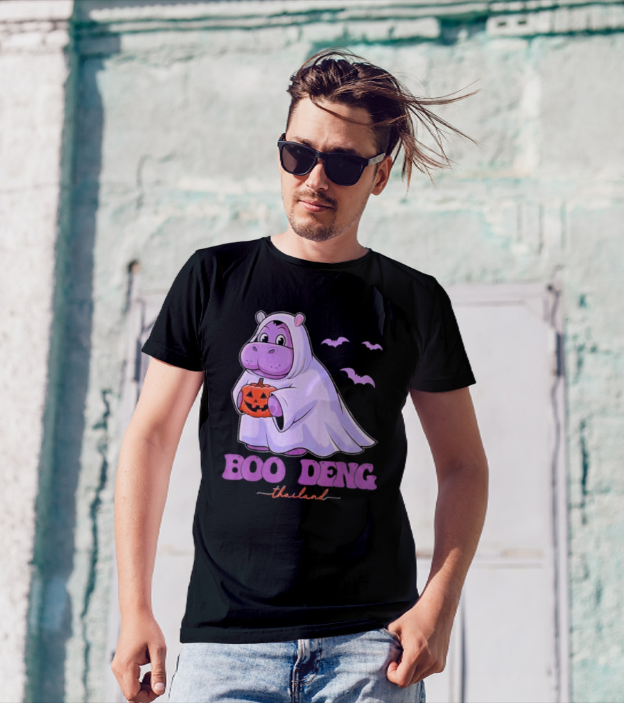 Boo Deng Thailand Halloween Hippo With Pumpkin And Bats T-Shirt