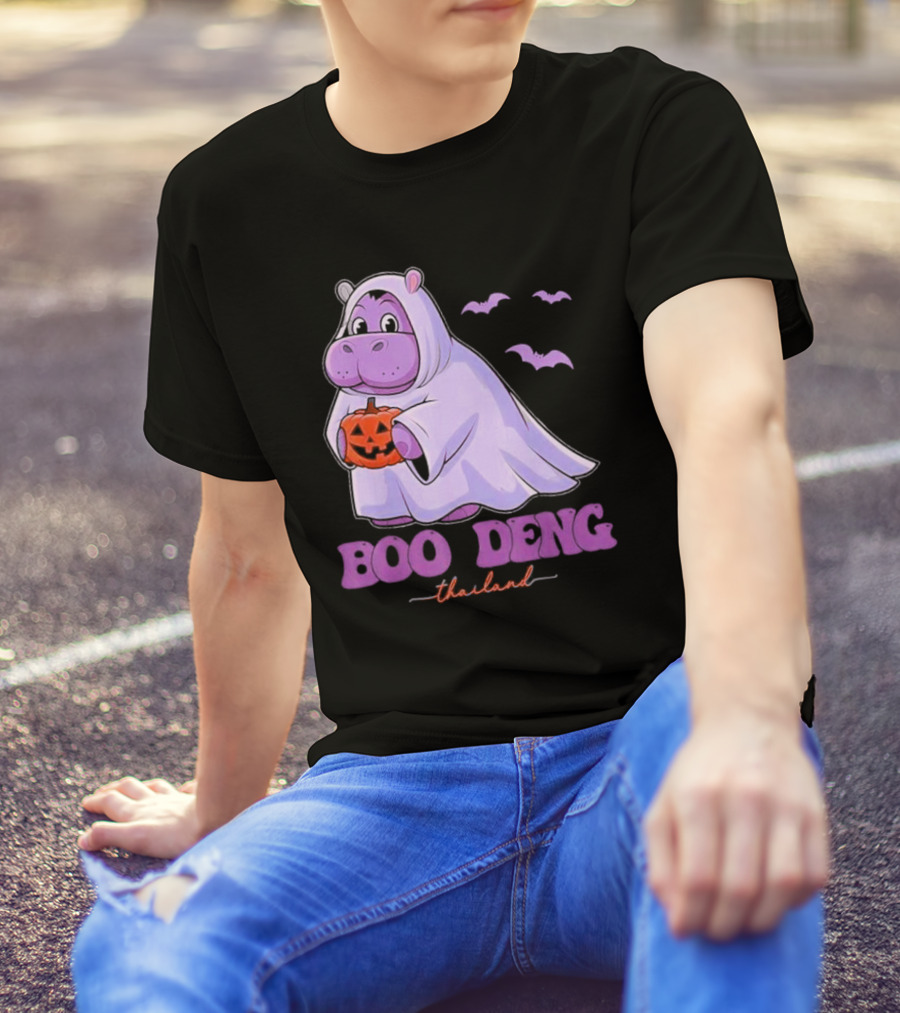 Boo Deng Thailand Halloween Hippo With Pumpkin And Bats T-Shirt